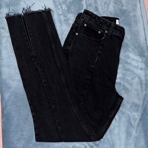 Abercrombie & Fitch Black Straight-Leg Jeans with Raw Hem